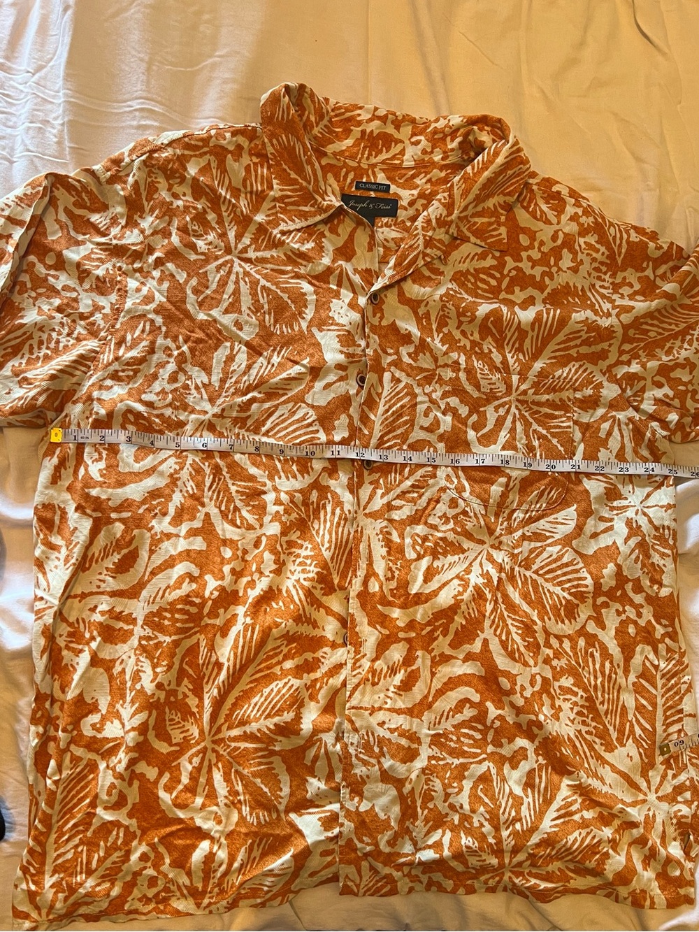 Joseph & Feiss Orange and Cream Tropical Print Short-Sleeve Top 100% Silk